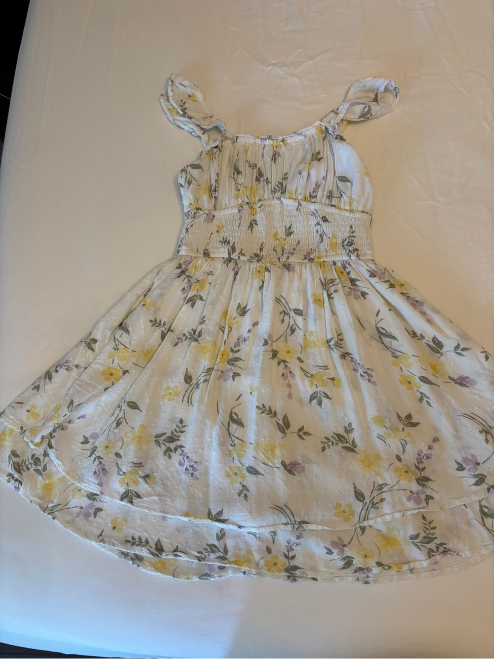 Hollister White Floral Sundress with Yellow & Green Print